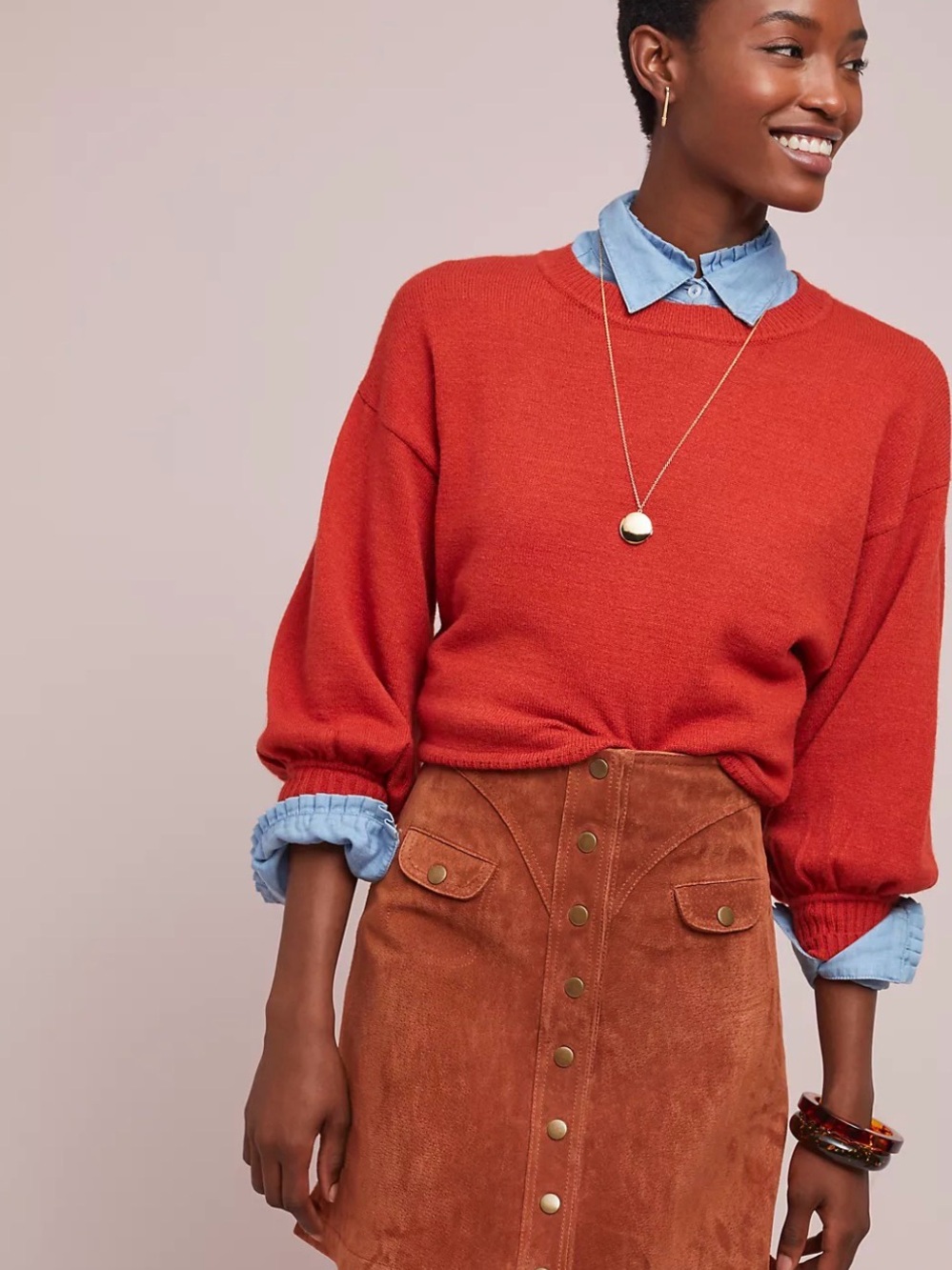 Anthropologie Moth Cabin Sweater Balloon Sleeves Burnt Orange Size X-Small